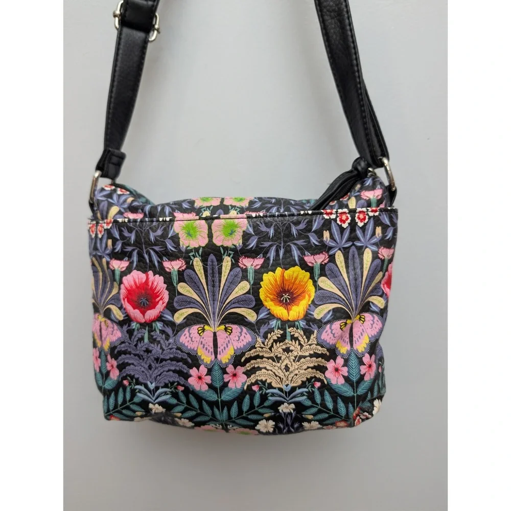 Bueno Of California Botanical Floral Butterfly Crossbody W/Multiple Zip Pockets
